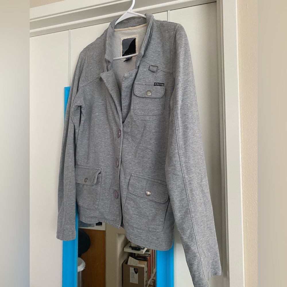 Volcom Light Gray Button-Up Knit Jacket size medium